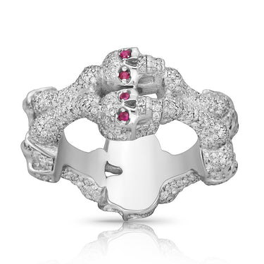 14k White Gold Diamond Skull Ring 2.81 Ctw